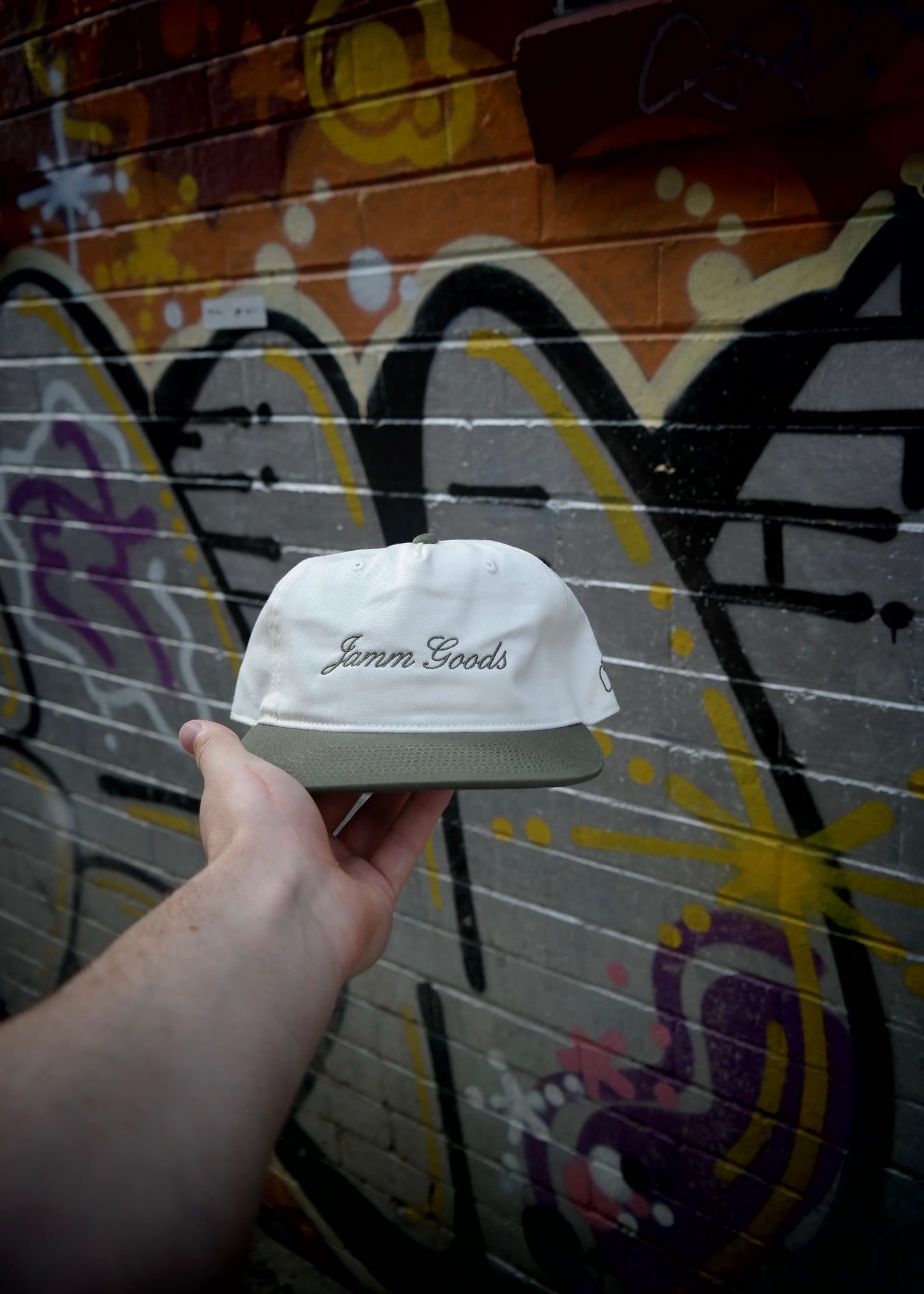 Green and White Script Cap